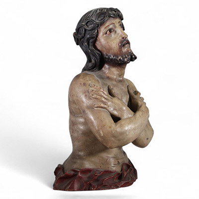 Buste du Christ en bois sculpté et polychromé – XVIIIe siècle École espagnole ou italienne (attribuée) – “Ecce Homo” ou “Christ de la Passion”.