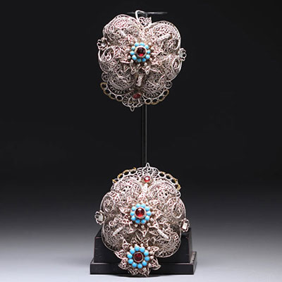 Rare filigree silver belt or cloak buckle, Russia, 18th century.