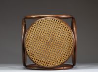 Tabouret, ottoman ou table d'appoint Thonet en bois courbé et osier.