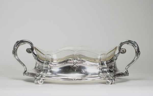 Grande jardinière en argent massif et cristal – Allemagne, début XXe siècle Orfèvre WTB – Poinçon 800 avec couronne