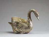 Mauro MANETTI (1946) Cygne, seau à glace en métal argenté et doré, vers 1970, signé.