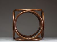 Tabouret, ottoman ou table d'appoint Thonet en bois courbé et osier.