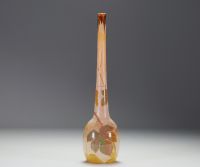 Théodore LEGRAS (1839-1916) Rare acid-etched multi-layered glass soliflore vase with vine design, circa 1900.