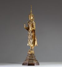 Thaïlande - Rattanakosin - Imposant Bouddha en bronze doré d'époque fin XIXème.
