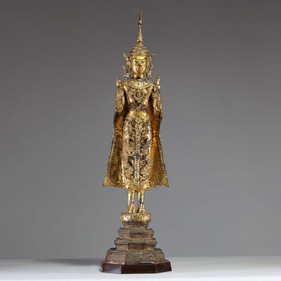 Thaïlande - Rattanakosin - Imposant Bouddha en bronze doré d'époque fin XIXème.