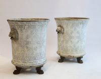 Pair of enamelled cast-iron orange tree pots with lambrequin decoration from the Cristallerie émaillerie Saint-Joseph-du-Bourget, Napoleon III period.