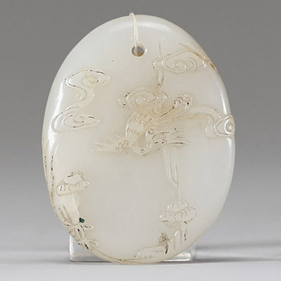 Chine – Plaque en jade blanc gravé, dynastie Qing