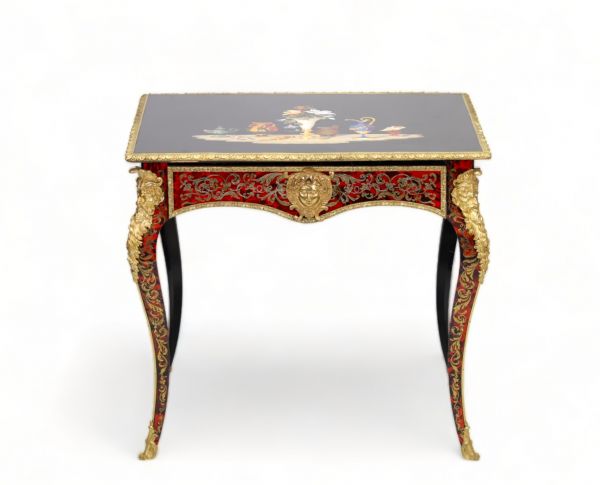 Alphonse GIROUX (1776-1848) Exceptionnelle table en marqueterie de marbre et bronze doré. Estampillée 
