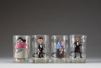 LLudwig Holwein (1874-1949) - Exceptionnel lot de 10 verres à décor peint et émaillé, représentant des personnages de tavernes dans le style Art Nouveau et de tendances expressionnistes munichoises.