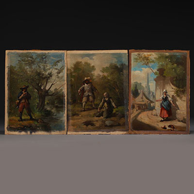 Ensemble de trois petites huiles sur toiles - École française, d'époque XIXème.