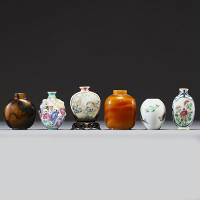 Chine - Lot de tabatières en divers matériaux, XIX et XXème.