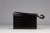 Christian DIOR, sac en crocodile de couleur marron vers 1970.