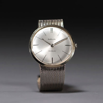NAVA - Montre mécanique, complet Or blanc 18k, modèle homme vers 1980.