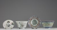 Chine - Ensemble de six bols couverts et un bol en porcelaine polychrome, époque XIXème.