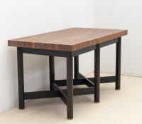 Jules WABBES (1919-1974) Pair of consoles, solid wenge standing wood top, black lacquered wood geometric base.