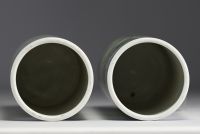 Chine - Paire de vases rouleaux à décor de paysage et poème