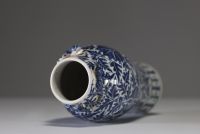 China - A white-blue porcelain vase decorated with flowers and foliage, chilong in relief on the shoulder, 19th century.