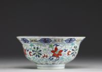 China - Doucai porcelain bowl decorated with flowers, Yongzheng mark under the piece.