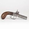  Pistolet double à percussion, canon octogonal, platines ciselées, XIXème.