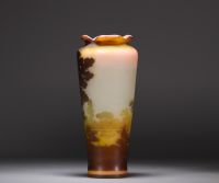 Émile GALLÉ (1846-1904) - Vase en verre multicouche à décor d'arbres et étang, signé dans le décor.