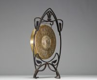 Art Nouveau gong in bronze and wrought iron, Belgium, circa 1900.