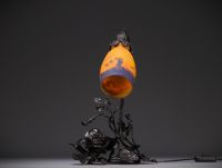 MULLER frères Lunéville - Lampe de table à décor de roses, pied signé Van Bockel.