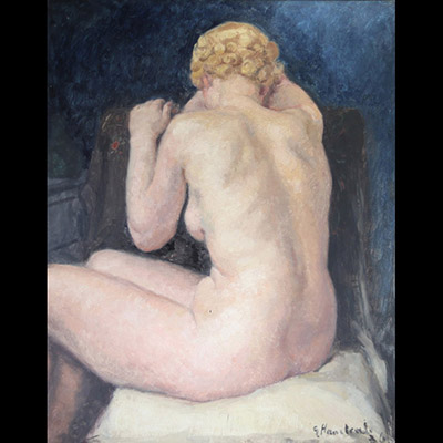 Gaston Haustrate (1878-1949) — Nu féminin de dos, grande huile sur toile, signée et datée