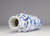 Vase en porcelaine de chine en blanc et bleu à décor de dragons à cinq griffes d'époque Qing (清朝)