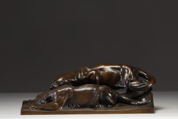 Julius Heinrich HAHNEL (1823-1909) ‘Le Repas des Panthères’ Brown patina bronze sculpture, signed.