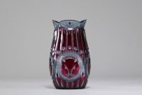 Val Saint Lambert - Rare Art Deco vase decorated with a cat's head in red with blue lining.