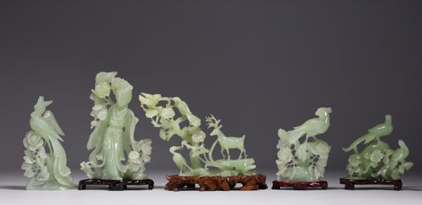 China - Set of five jadeite sculptures.