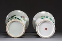 Chine - Paire de vases famille rose en porcelaine polychrome émaillée à décor de fleurs et papillon, époque Qing, XIXème.