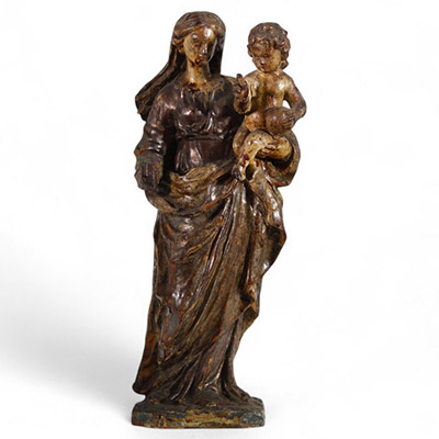 Vierge à l'enfant  en bois polychromé.Epoque XVIIIème.