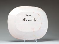 Roger SOMVILLE (1923-2014) Grande assiette en céramique des Atelier de Dour à décor d'un poisson sur fond vert, vers 1960.