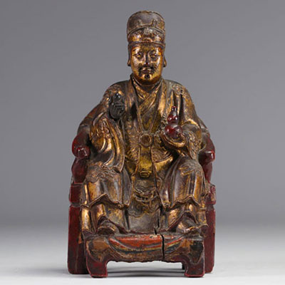 Dignitaire chinois en bois polychrome provenant de la dynastie Qing (清朝)