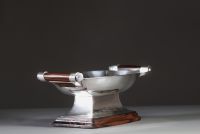 Victor SAGLIER (1809-1894) SAGLIER & Frères - Milieu de table, coupe Art Déco en métal argenté et bois noble, poinçon d'orfèvre.