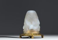 VERLYS France - Nightlight in opalescent glass decorated with wild ducks, bronze base, circa 1930