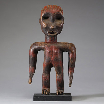Afrique - Superbe statuette Nyamwezi en bois ancien, très belle polychromie et patine tribale, Tanzanie.