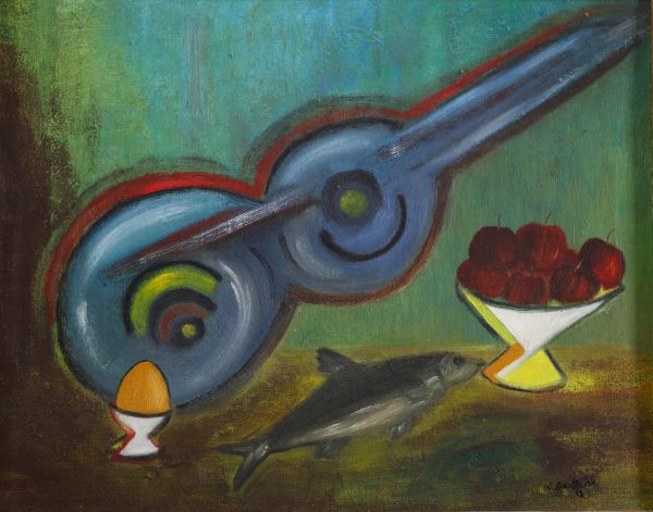 Edgar Scauflaire (1893-1960) — Nature morte au poisson, huile sur toile, signée, école belge