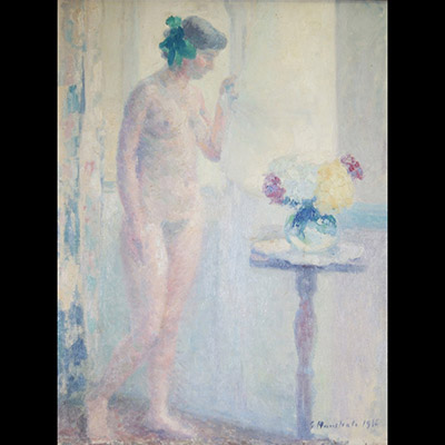 Gaston Haustrate (1878-1949) — Nu féminin à la fenêtre, huile sur toile, signée et datée