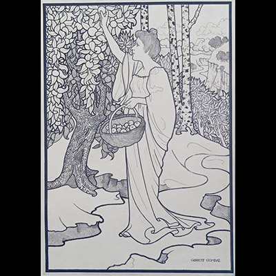 Gisbert Combaz (1869–1941), Projet d’affiche pour le Salon annuel de La Libre Esthétique, 1901, au Musée Moderne, dessin original à l’encre de Chine et crayon sur papier marouflé sur toile.  Cette œuvre exceptionnelle est un projet préparatoire de Gisbert Combaz pour l’affiche du Salon de La Libre Esthétique de 1901. Elle incarne avec éclat l’esthétique art nouveau à tendance japonisante qui carac