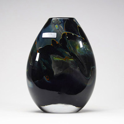 Louis Leloup – Vase ovoïde à inclusions, fond noir, vers 1980