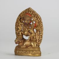 CHINE, XXe SIÈCLE Figure de Yama Dharmaraja en union avec sa parèdre Bronze doré.