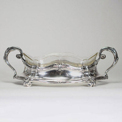 Grande jardinière en argent massif et cristal – Allemagne, début XXe siècle Orfèvre WTB – Poinçon 800 avec couronne