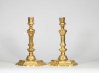 Paire de bougeoirs en bronze doré France, époque Régence, vers 1740