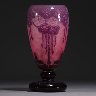 CHARDER - A multi-layered acid-etched glass vase with a rose hip design, signed.