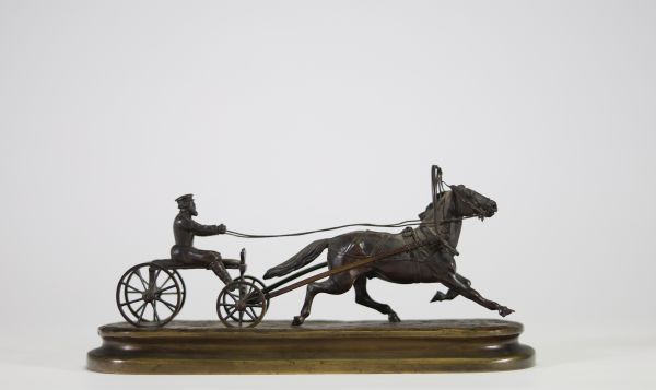 Russie, fin XIXᵉ siècle Attelage à troïka – Bronze signé Woerffel à Saint-Pétersbourg  Sculpture figurant un attelage russe à troïka La terrasse est signée en creux 