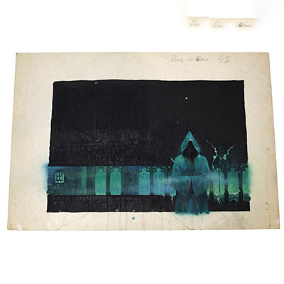 Henri Lievens (1920–2000) – Gouache originale Projet de couverture pour Le Moine / Le chef-d’œuvre du Roman noir Matthew G. Lewis – Marabout Fantastique n°267, 1971 Œuvre originale unique – Illustration préparatoire pour une couverture effectivement publiée  Artiste : Henri Lievens (1920–2000) Titre : Le Moine Auteur : Matthew Gregory Lewis Éditeur : Bibliothèque Marabout – Collection Fantastique