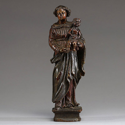 Vierge à l'enfant, statue en chêne sculpté polychromé, Flandres, XVIème siècle.