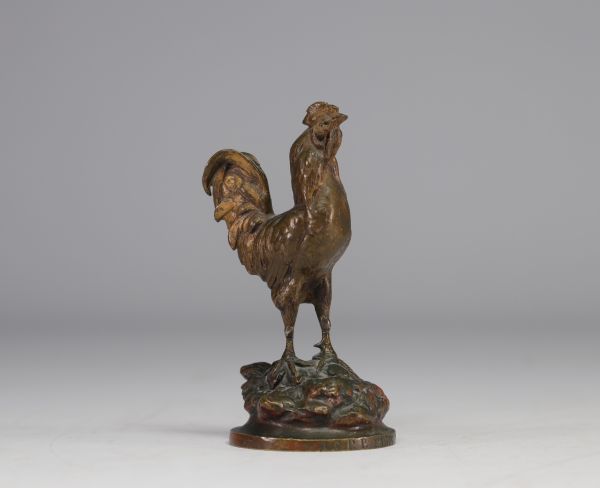 Louis-Théophile HINGRE (1832-1911) petit bronze sur socle en forme de coq finement sculpté